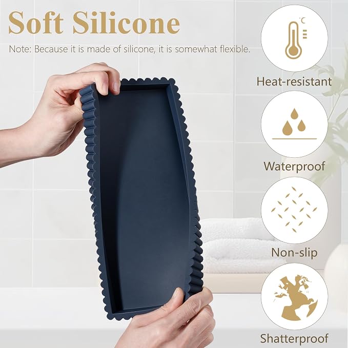 Silicone Bathroom Tray Small Vanity Organizer Rectangle Sink Caddy Sponge - Image 3