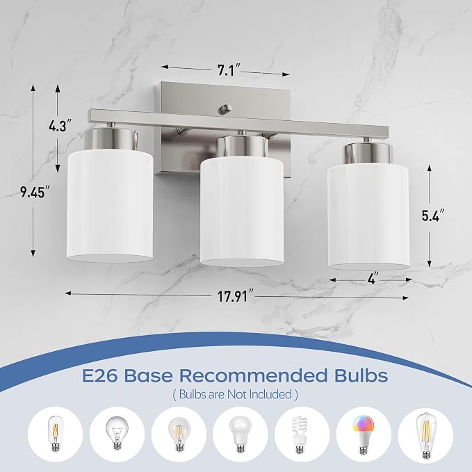 PARTPHONER 3-Light Brushed Nickel Bathroom Light Fixtures, Modern Vanity Light - Image 2