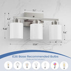 PARTPHONER 3-Light Brushed Nickel Bathroom Light Fixtures, Modern Vanity Light - Image 2