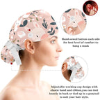 Scrub Caps Women Ponytail Cute Pink and White Leaves Caps Bouffant Working Hat - Image 3