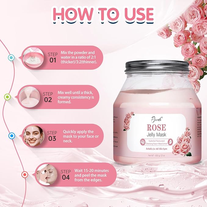 Pjordo Jelly Masks for Facials Professional, Bulgarian Rose Hydrating & - Image 7