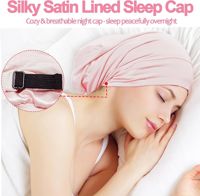 Satin Bonnet for Sleeping Night Cap, Adjustable Satin Lined Silk Bonnets Sleep - Image 2