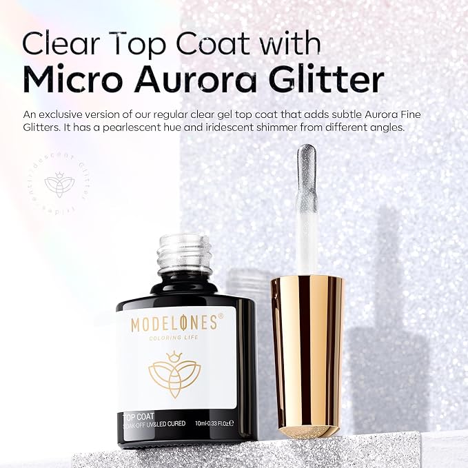 modelones Glitter Gel Top Coat, Ultra Fine White Aurora Clear Glitter Gel - Image 5