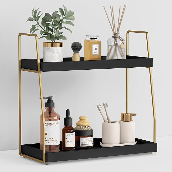 Forbena Black and Gold Bathroom Organizer Countertop, 2 Tier Counter Organizer by Forbena
