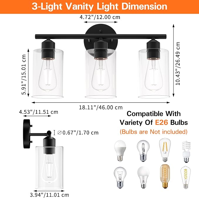 Espird Bathroom Vanity Light Fixtures Matte Black Bathroom Lighting Fixture - Image 3