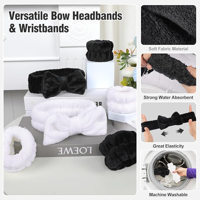 Spa Headbands for Women with Wristband Set: Facial Makeup Headbands for Girls & - Image 3