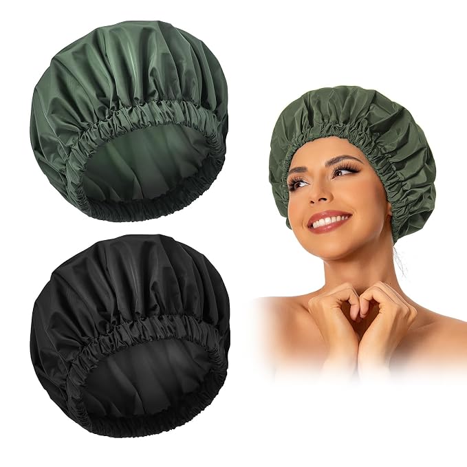 Reusable Shower Cap for Women, Large Waterproof Shower Bonnet Washable Elastic by Edoneery