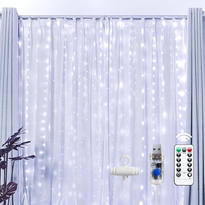 Brightown 300 LED Fairy Curtain Lights, 9.8ft x 9.8ft String Lights, USB Plug by Brightown