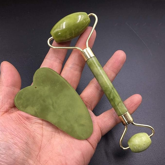 Jade Roller & Gua Sha Set – 100% Natural Jade Stone Face Massager | Cooling - Image 3