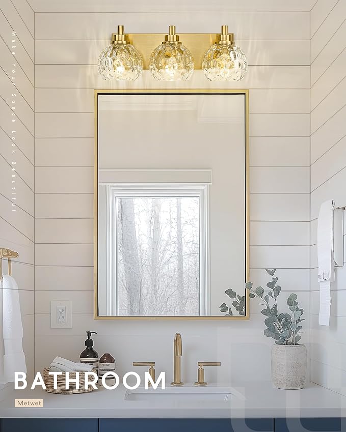 Bathroom Light Fixtures Over Mirror, 3-Light Brushed Gold Vanity Light - Image 8