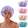 Smilco 4 Pack Shower Caps for Women, Reusable Waterproof Double Layer Bath Cap by Smilco