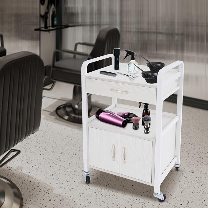 Salon Trolley Cart with Wheels, Mobile Utility Storage Cabinet with 1 Drawer & - Image 7