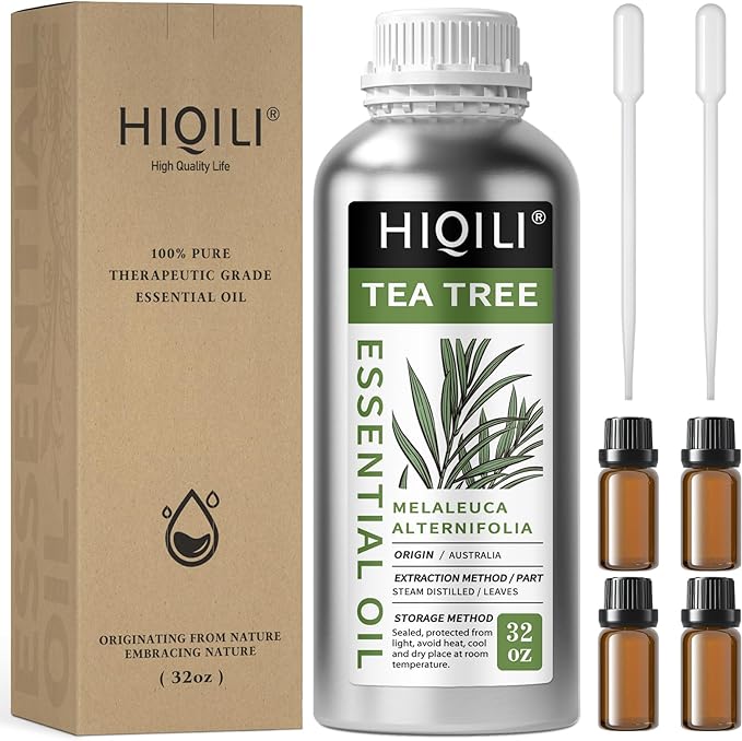 HIQILI Tea Tree Oil 32 Fl Oz, for Skin, Soap Making, Includes Four Portable by HIQILI