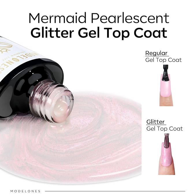 modelones Pearl Gel Nail Polish Top Coat, 2-in-one Clear Pearlescent Glitter - Image 2