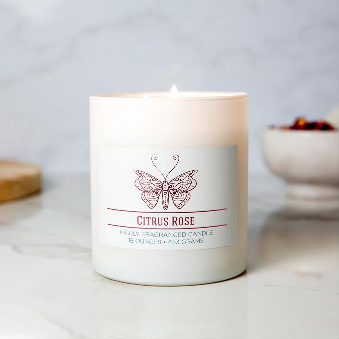 Carolina Citrus Rose Scented Candle, 16 oz Wellness Relaxing Aromatherapy Candle - Image 3