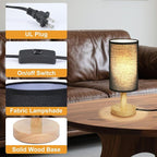 Black Small Bedside Table Lamp for Bedroom, Natural Round Wood Base&Fabric - Image 5