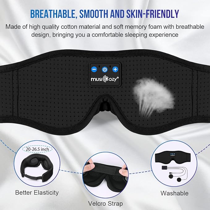 MUSICOZY 3D Bluetooth 5.4 Sleep Headphones, Breathable Wireless Music Eye Mask - Image 3