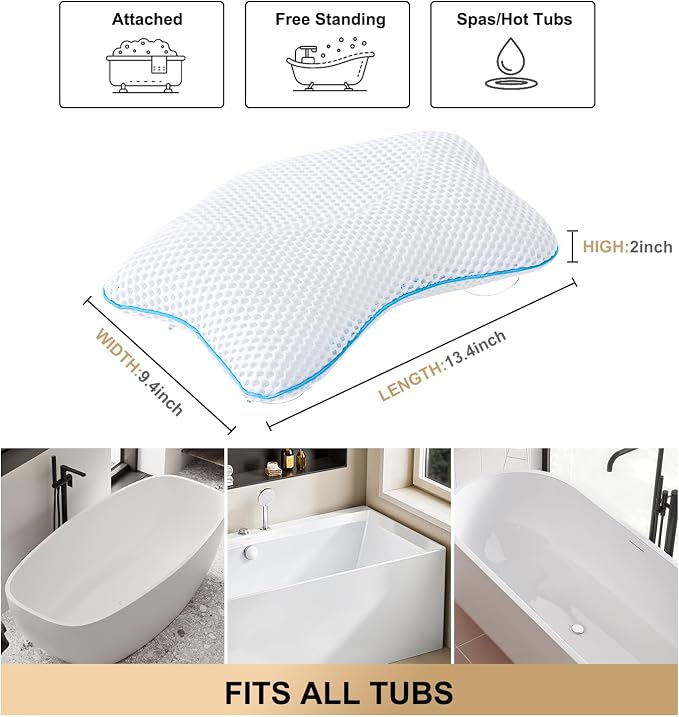 Non Slip Bath Pillow, Luxury Spa Bathtub Head & Neck Rest Support, Permeable - Image 7