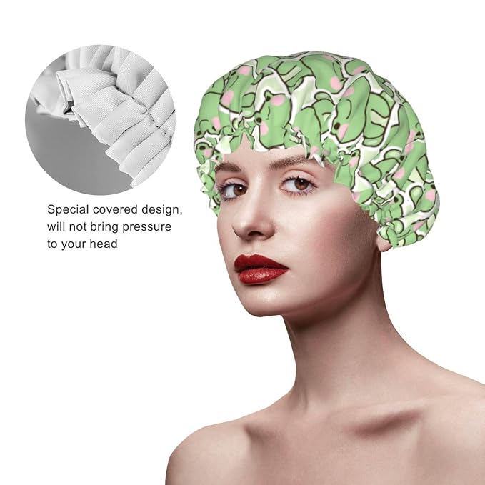 Cute Frogs Shower Cap For Women Reusable Waterproof Double Layers Bath Cap Hair - Image 3