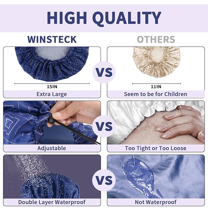 3 PCS Shower Caps for Women, Upgrade Comfortable & Extra Large & Double Layers - Image 5