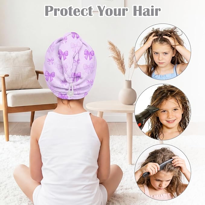 Microfiber Hair Towel Wrap for Kids 2 Pack Quick Drying Hair Towels - Image 5