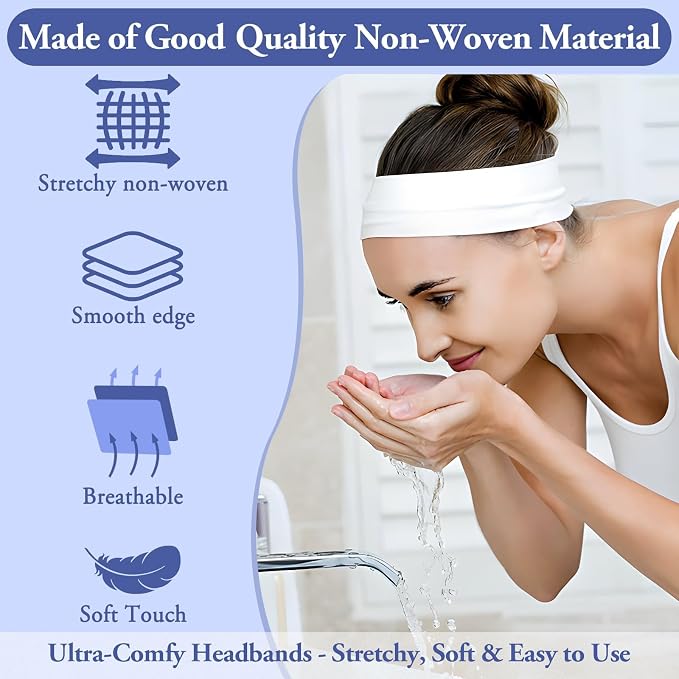 Sublaga 40 Pcs Disposable Spa Facial Headbands, Stretch Headband Wrap - Image 5