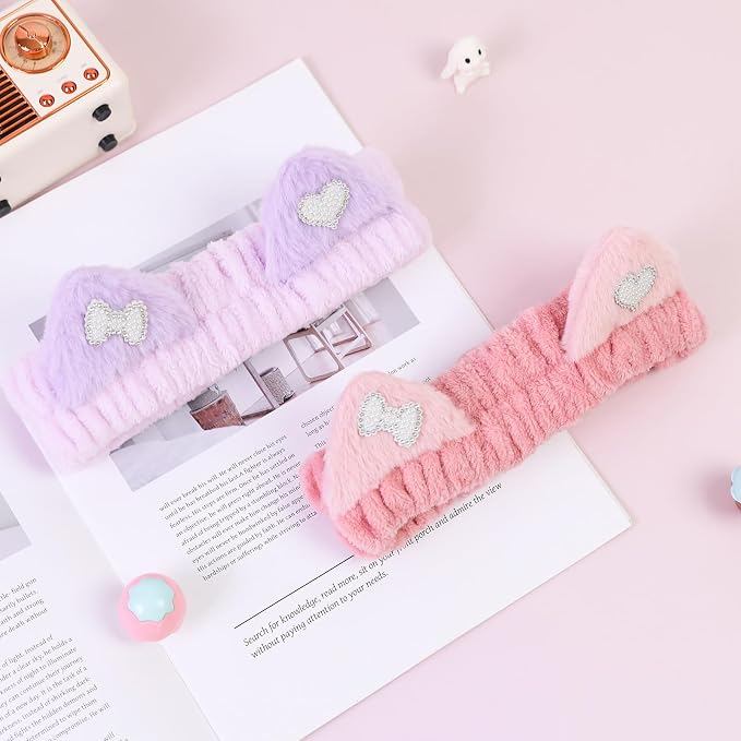Spa Headband for Washing Face, 2 Pack Cute Cat Ear Hair Band for Shower Yoga - Image 7