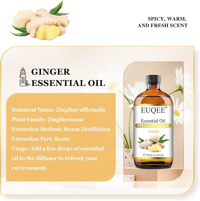 EUQEE Ginger Essential Oil 118mL Pure Ginger Oil, Large Bottle Premium - Image 2