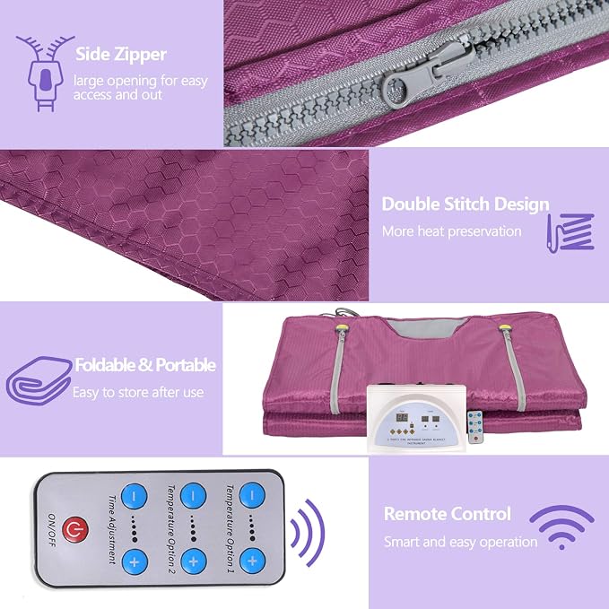 Sauna Blanket Infrared, Double Zipper Design 2 Zone Far-Infrared Sauna - Image 4