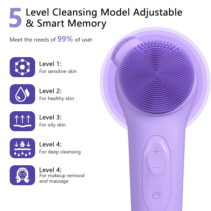 Silicone Face Scrubber, Waterproof Rechargeable Facial Cleansing Brush - Image 4