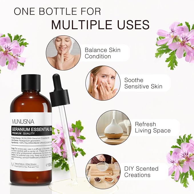 Geranium Essential Oil 100ML, 100% Pure Geranium Oils Aromatherapy Oil - Image 4