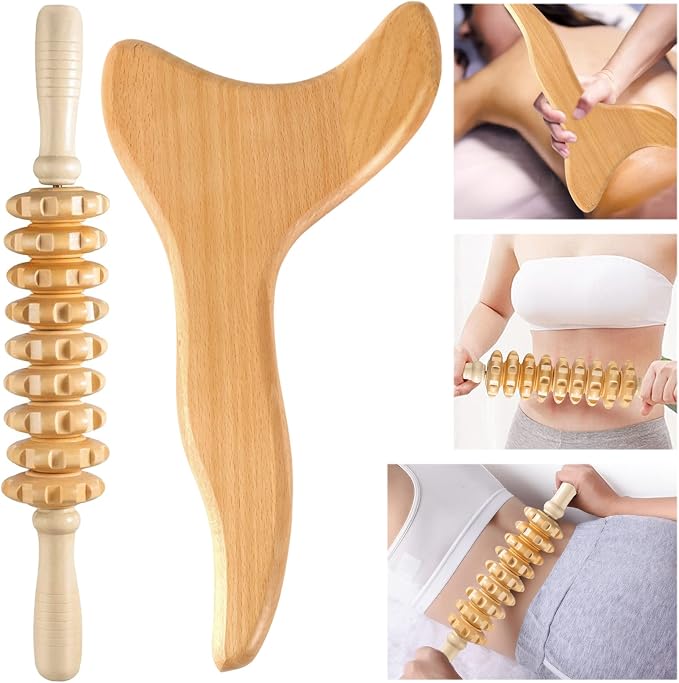 2 Pcs Wooden Gua Sha Tools Lymphatic Drainage Tool, Machomby Wood Therapy by Machomby