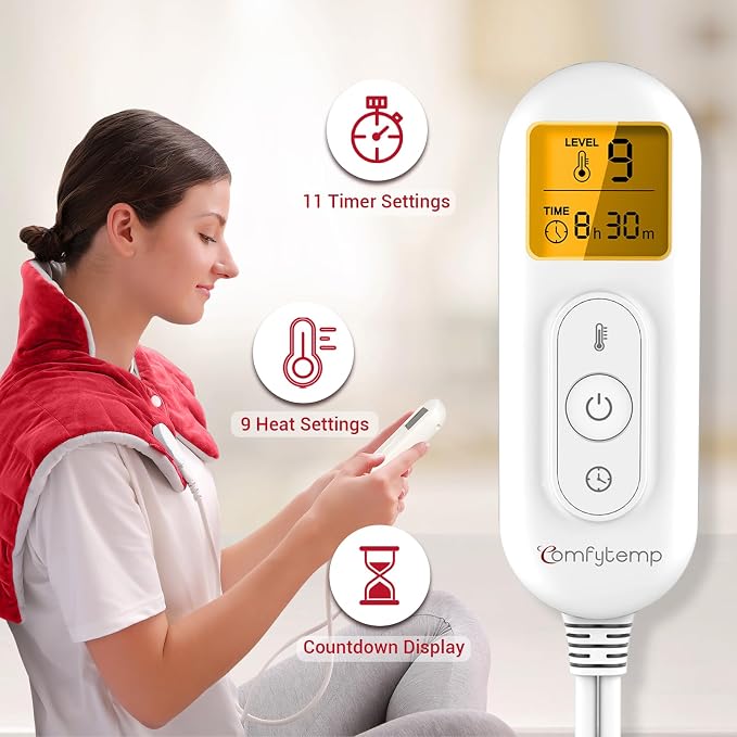 Comfytemp Heating Pad for Neck and Shoulders and Back, 2.6lb Weighted Electric - Image 4