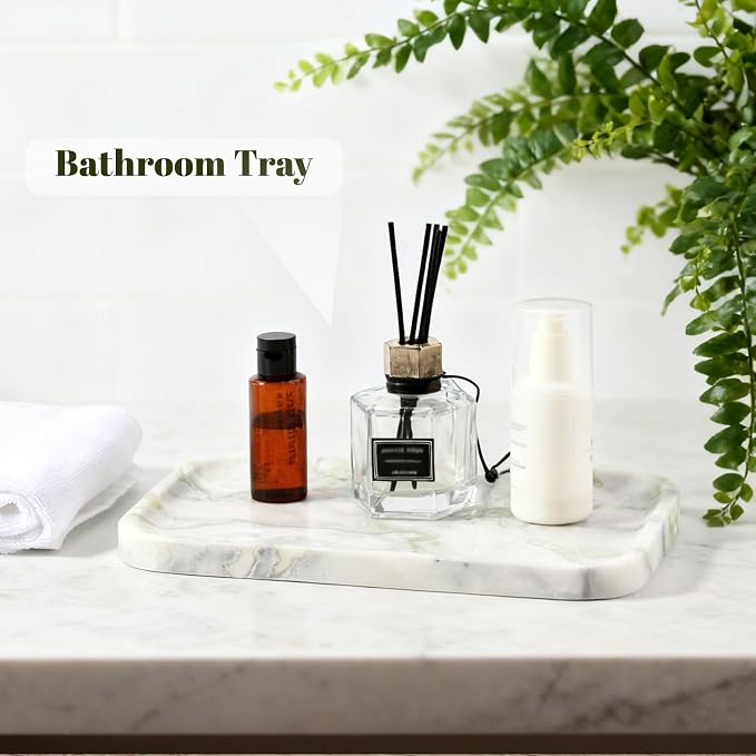 Karibiber Luxury Marble Vanity Tray, Bathroom Tray Countertop, Bianco - Image 6