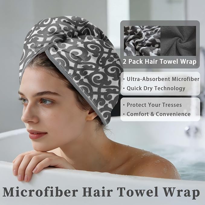 VOOVA & MOVAS Dark Gray Microfiber Hair Towel Wrap - Image 3