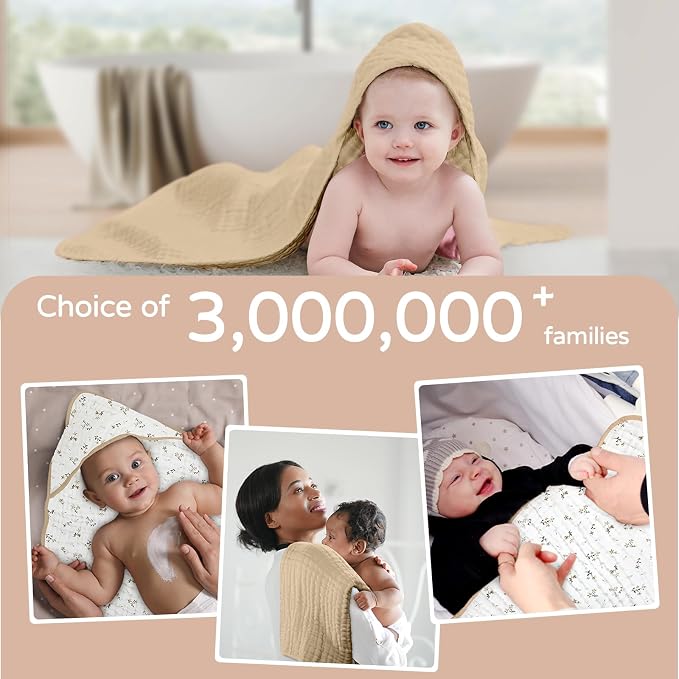 Yoofoss Hooded Baby Towels for Newborn 2 Pack 100% Muslin Organic Cotton Baby - Image 6