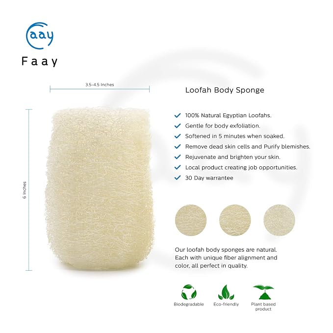 FAAY 4 Pcs Premium Natural Exfoliating Loofah Sponge: 6" Eco-friendly - Image 2