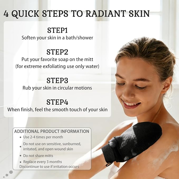 2 Pack Black Exfoliating Glove – Viscose Fiber Exfoliating Body Scrubber - Image 4