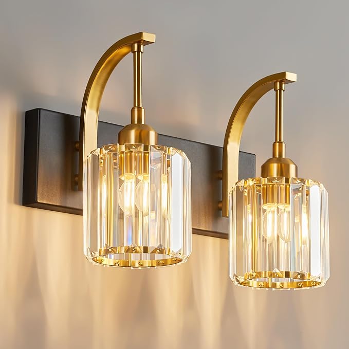 Bathroom Crystal Vanity Lights 2-Light Black Gold Wall Lamp Modern Crystal by FDPBY