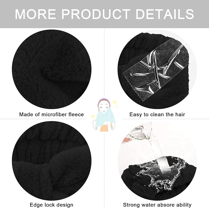 CIEHER 12 PCS Black Makeup Headband - Image 2