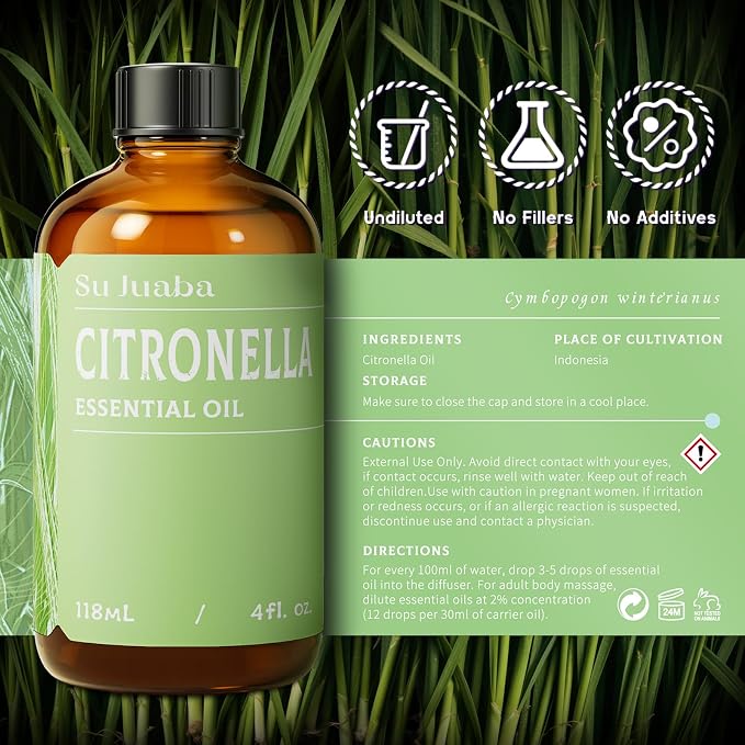 SU JUABA Citronella Oil 4 Fl Oz, 100% Pure Natural Aromatherapy Oil - Image 6