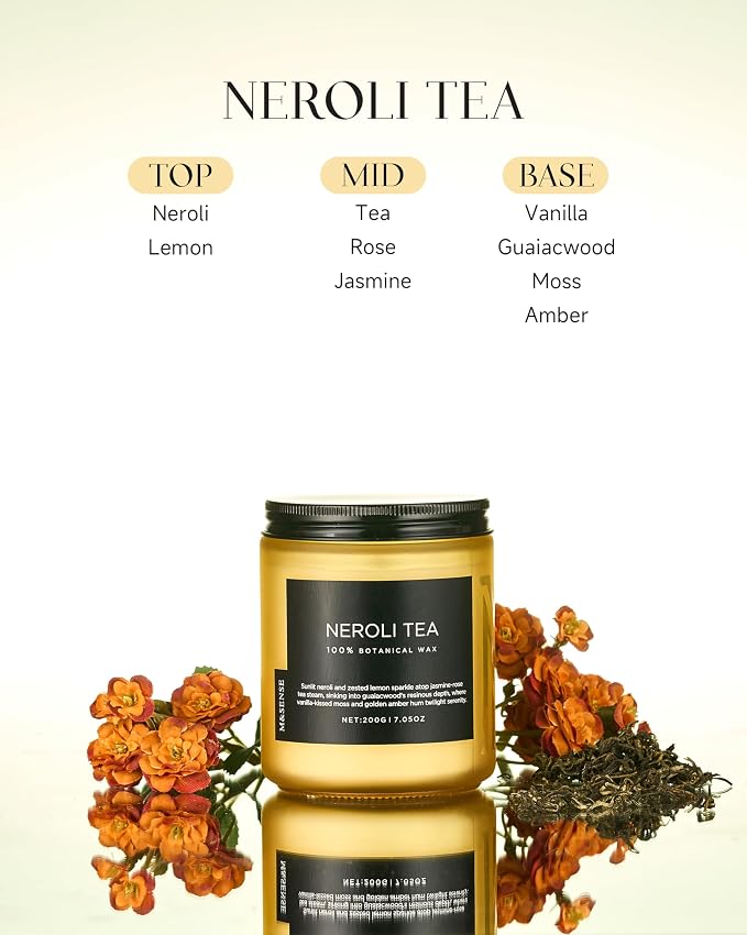 M&SENSE Neroli Tea Scented Candle, 7.05oz Non Toxic Natural Soy Wax, 50 Hours - Image 2