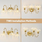 Vintage Bathroom Vanity Light, 3-Light Brushed Gold Finish Wall Sconce - Image 3