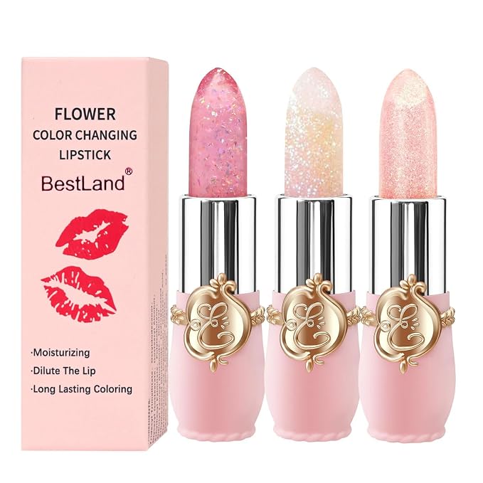 BestLand 3 Pcs/Set Flower Jelly Lipstick Set Temperature Change Moisturizer by Bestland