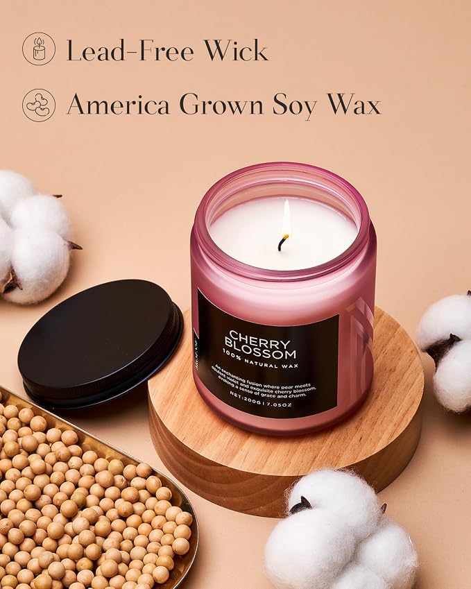 M&SENSE Cherry Blossom Scented Candle, 7.05oz Natural Organic Soy Wax, 50 Hours - Image 3