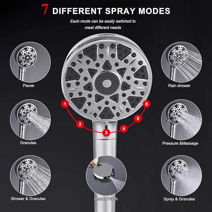 Dual shower Head with Handheld and Filter-14'' Rainfall ShowerHead, High - Image 5