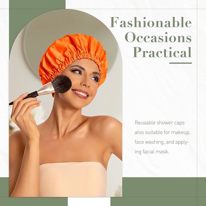 Reusable Shower Cap for Women, Large Waterproof Shower Bonnet - Image 2