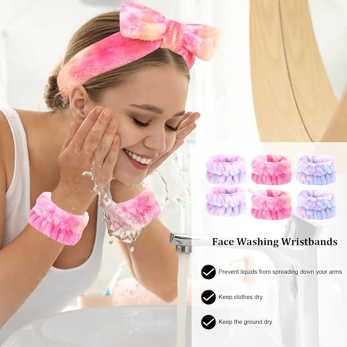 CIEHER 12 PCS Makeup Headband for Women Wrist Washband Scrunchies Cuffs for - Image 4