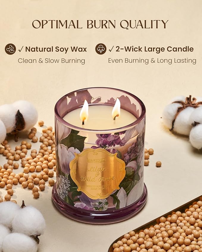 M&SENSE Lilac Rose Spring Floral Scented Candle, 2-Wick 12.7oz 75H Non-Toxic - Image 4