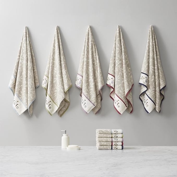 Madison Park Serene 100% Cotton Bath Towel Set Luxurious Floral Decorative - Image 5